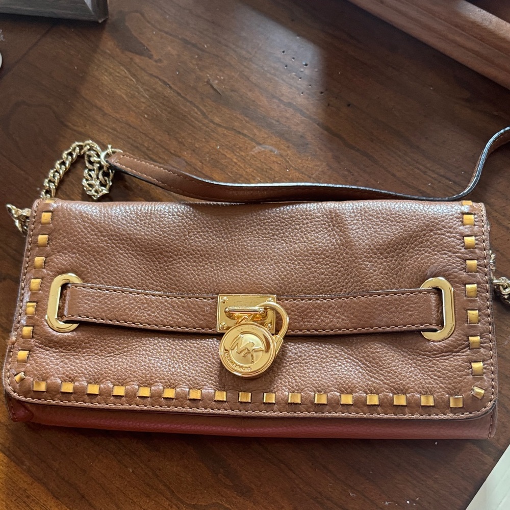 Michael Kors Tan Leather Wristlet with Gold Details
